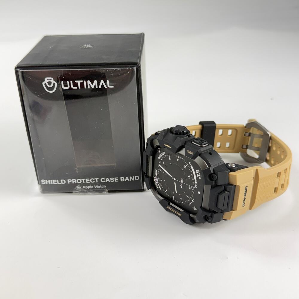 Ultimal Shield Protect Case Band for Apple Watch 49mm Black w Desert Yellow Band